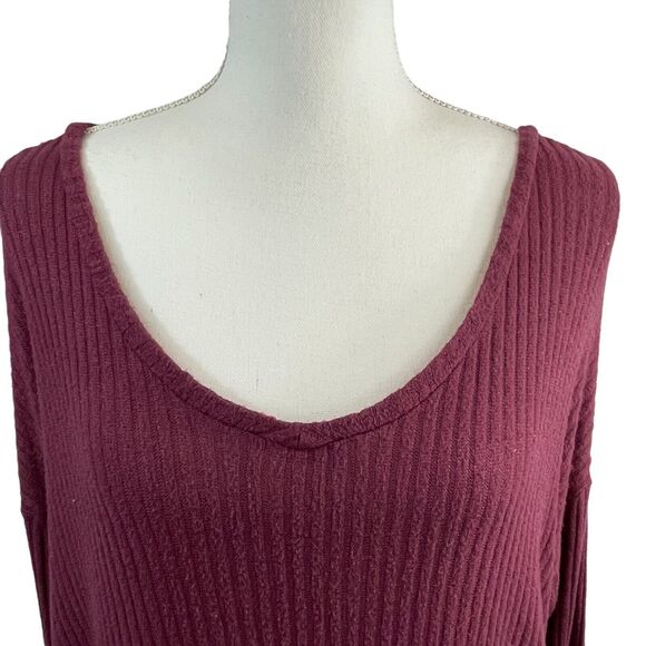American Eagle Women's S Soft & Sexy Rib Long Sleeve V-Neck Shirt Berry Wine - Picture 4 of 6